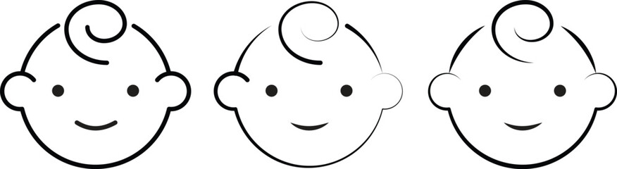 Cute Baby Faces in Simple Line Art. Stylized baby faces, drawn in a simple black line art style.