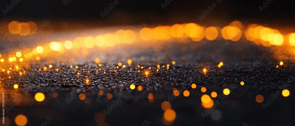 Poster a close-up of shimmering golden lights on a dark surface, creating a magical and enchanting atmosphe