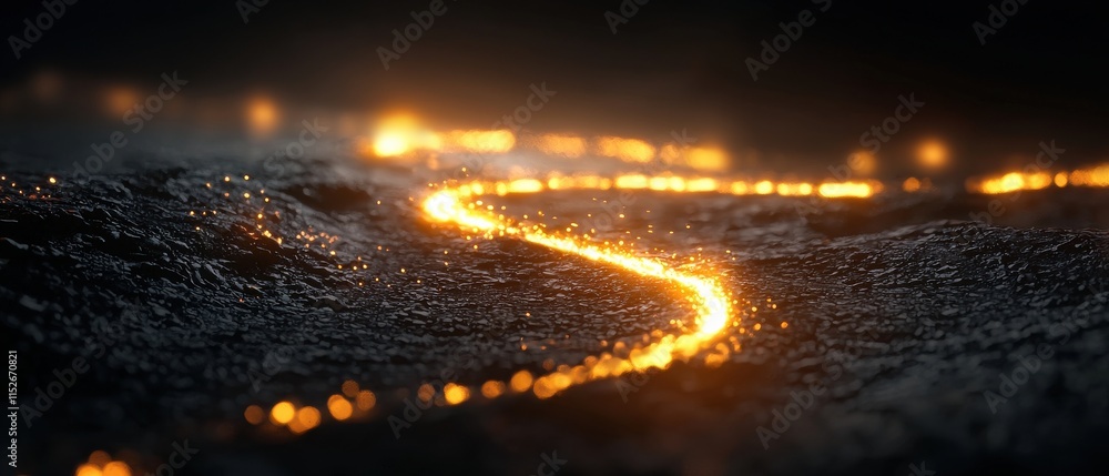 Poster a glowing pathway of molten lava meanders across a dark, textured surface, creating a captivating an