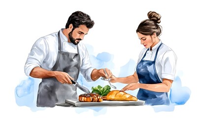 Couple Cooking Together in Kitchen, Preparing Delicious Food with Fresh Ingredients and Joyful Atmosphere