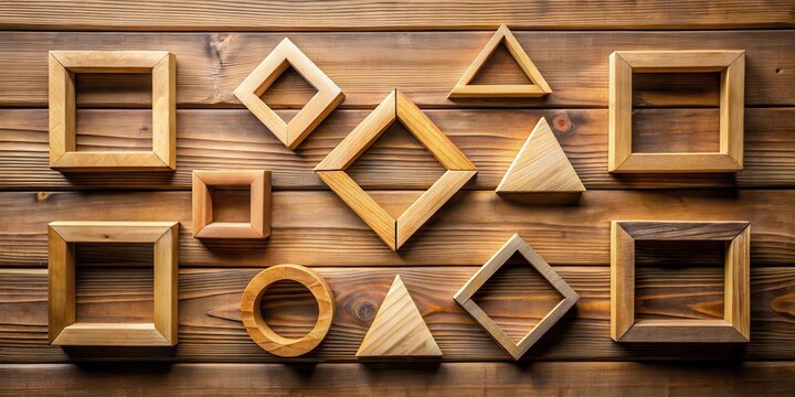 Geometric shapes on a wooden background representing logical thinking, logical, thinking, geometric, shapes, wooden