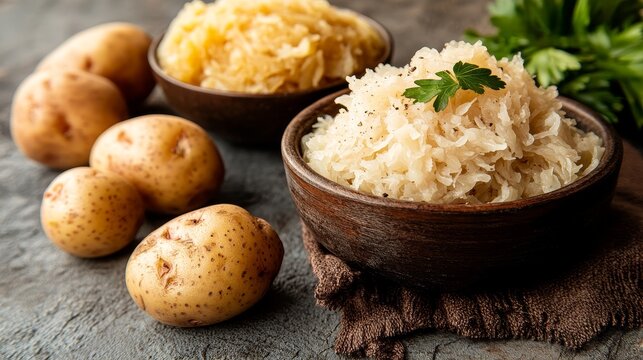 Traditional Estonian Mulgikapsad Dish with Sauerkraut and Potatoes in Rustic Nordic Setting with Light Tones