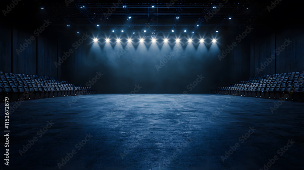 Poster empty stage with dramatic lighting, ready for a performance