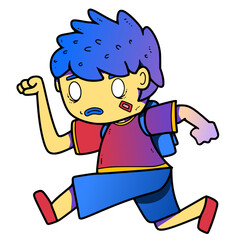 the boy is running to school