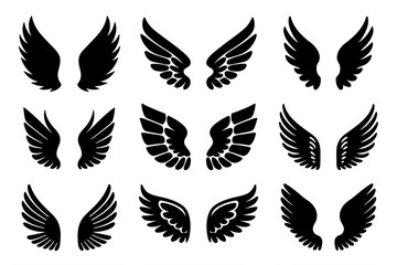 Obraz premium black and white illustration of angel wings with various shapes and sizes, perfect for spiritual, fantasy, and decorative designs with a timeless and artistic appeal
