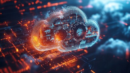 Obraz premium Abstract cloud computing concept image. Illustrates data storage, processing, and network technology.