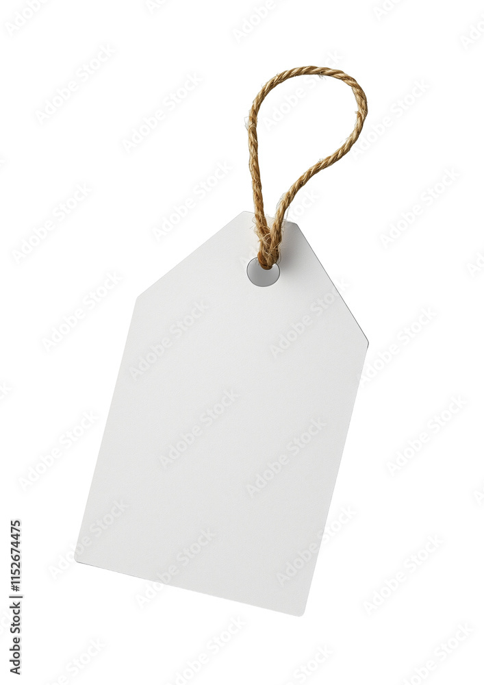 Poster a blank white tag with a string, isolated on a transparent background