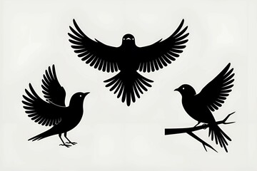 Obraz premium a bold black silhouette of a bird with wings spread wide open on a light blue background symbolizing freedom, strength, and flight