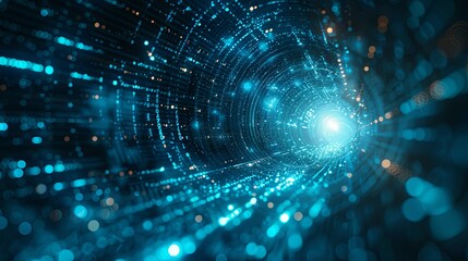 Obraz premium Abstract Digital Tunnel of Binary Code and Data Flowing Through Cyberspace