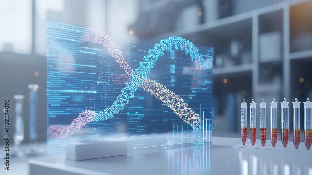 Poster biotechnology summary chart flat design front view genetic engineering and gene analysis theme 3d re