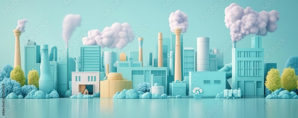 Poster clean energy overview flat design front view recycling and pollution theme 3d render colored pastel
