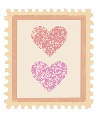 vintage postage stamp beige pink with two hearts 