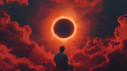 The moon passed in front of the sun, creating a solar eclipse. even though the sun was behind clouds, it was an incredible natural event. Eclipser. Illustration
