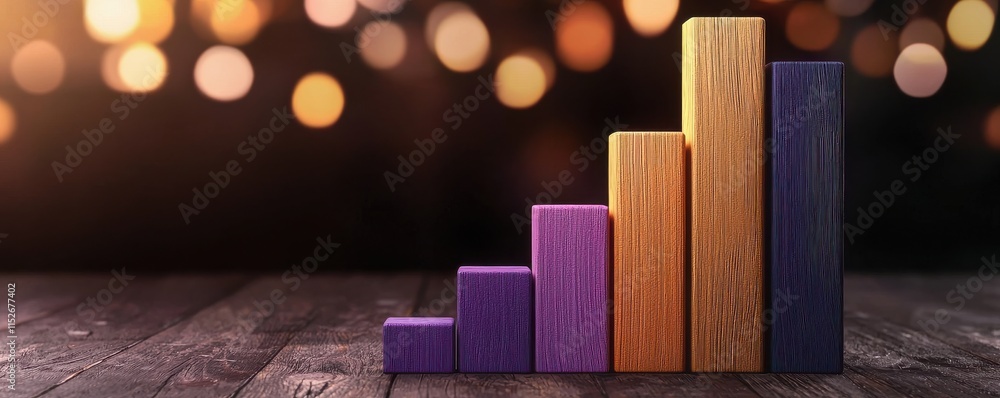 Poster a colorful bar graph stands against a blurred background of lights, symbolizing growth and progress 