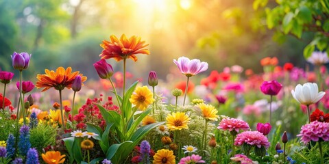 Obraz premium Peaceful flowers blooming in a colorful garden , bloom, love peace groovy floral, bloom