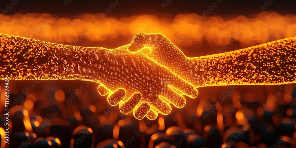Aufkleber a glowing handshake between two hands symbolizes unity, collaboration, and connection in a digital o