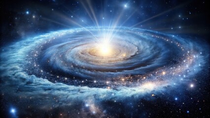 Sparkling light emanates from a glowing nebula amidst a swirling vortex of shimmering silver dust, radiating an otherworldly aura , ethereal,