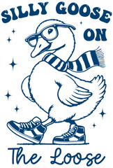 Goose is walking. Cool Goose funny. Retro Meme Vintage. Goose Shirt. Silly goose on the loose. © Sugarpalm