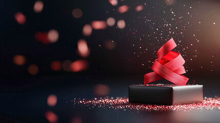 A creative interpretation of Christmas with a single red ribbon shaped like a tree