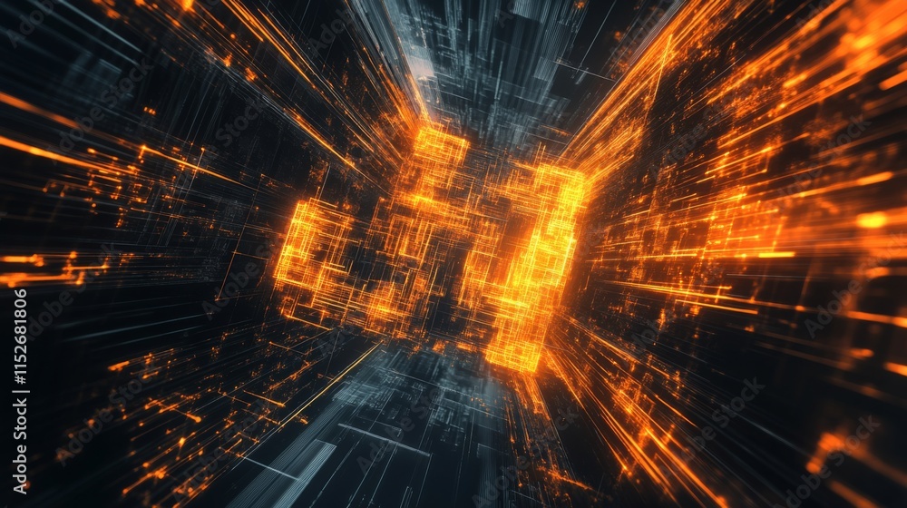 Poster abstract digital computing background with orange elements