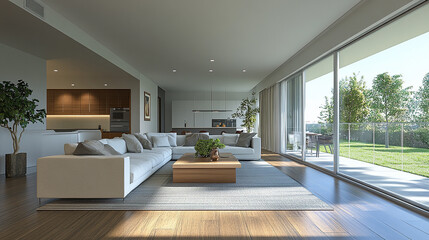 Fototapeta premium Modern Open-Plan Living Room with Garden View