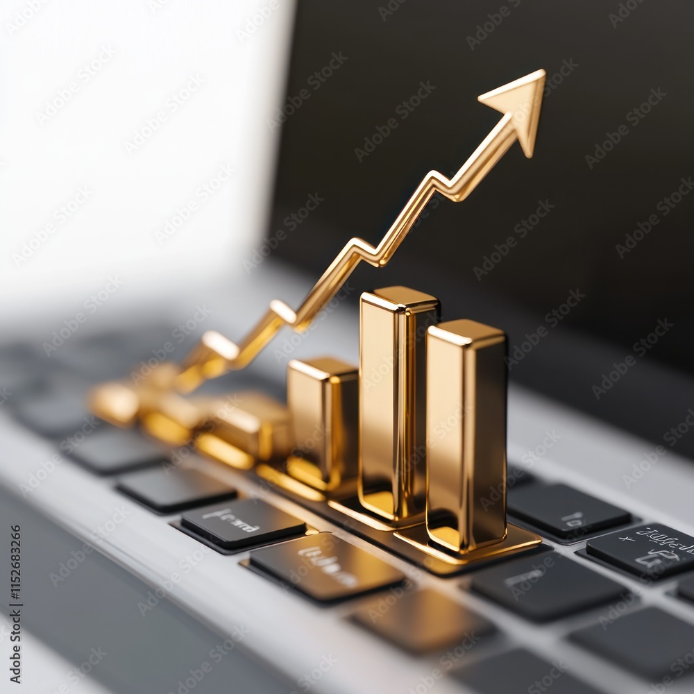 Poster A golden graph representing growth on a laptop keyboard, symbolizing business progress.