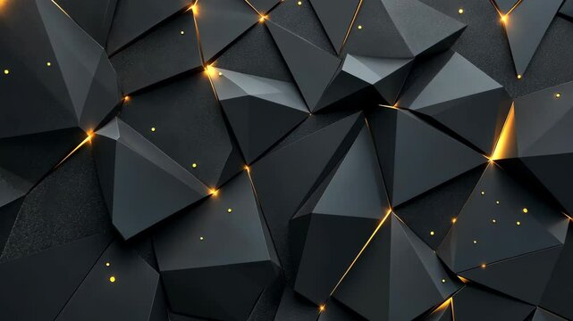 Geometric black and gold abstract design with three-dimensional texture highlighting depth and sophistication