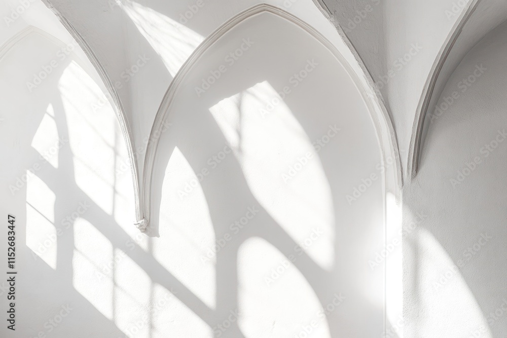 Leinwandbilder a minimalist architectural space with arched shadows and light patterns on a white wall.