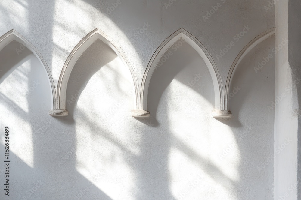 Aufkleber a minimalist wall featuring three pointed arches casting shadows.