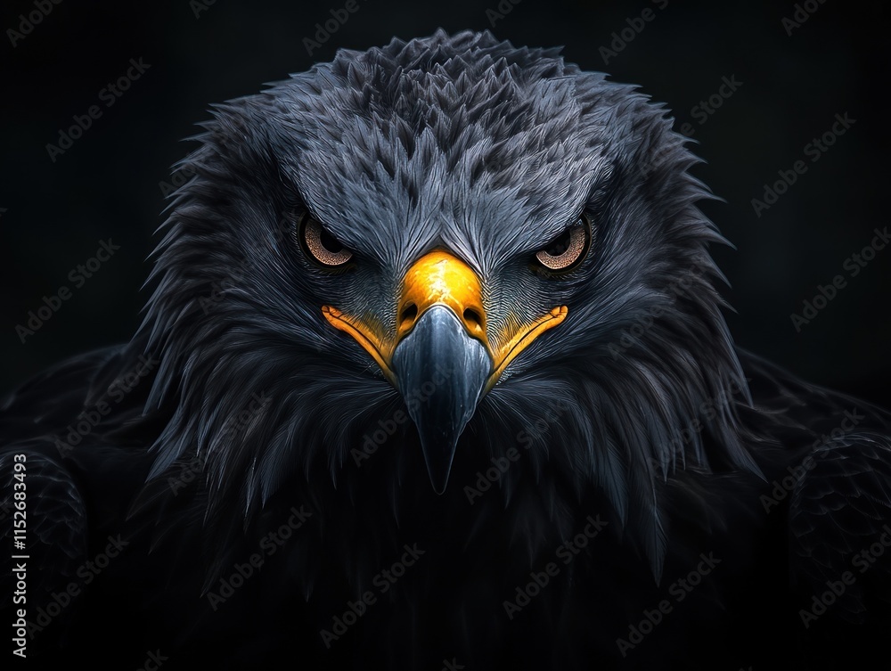 Poster a close-up of a fierce-looking eagle with intense eyes and detailed feathers.
