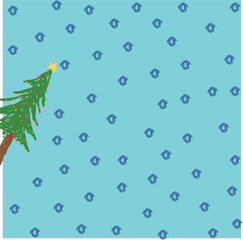 An illustration on the theme of New Year or Christmas, where there is a Christmas tree with small garlands and large snowflakes.