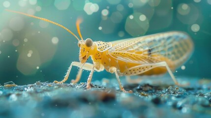 A close-up photo of a beige and brown jumping insect with spots on its wings.
