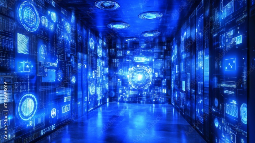 Poster digital server monitoring data interfaces in ambient light