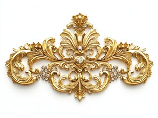 Ornate gold and diamond decorative element, isolated on white.