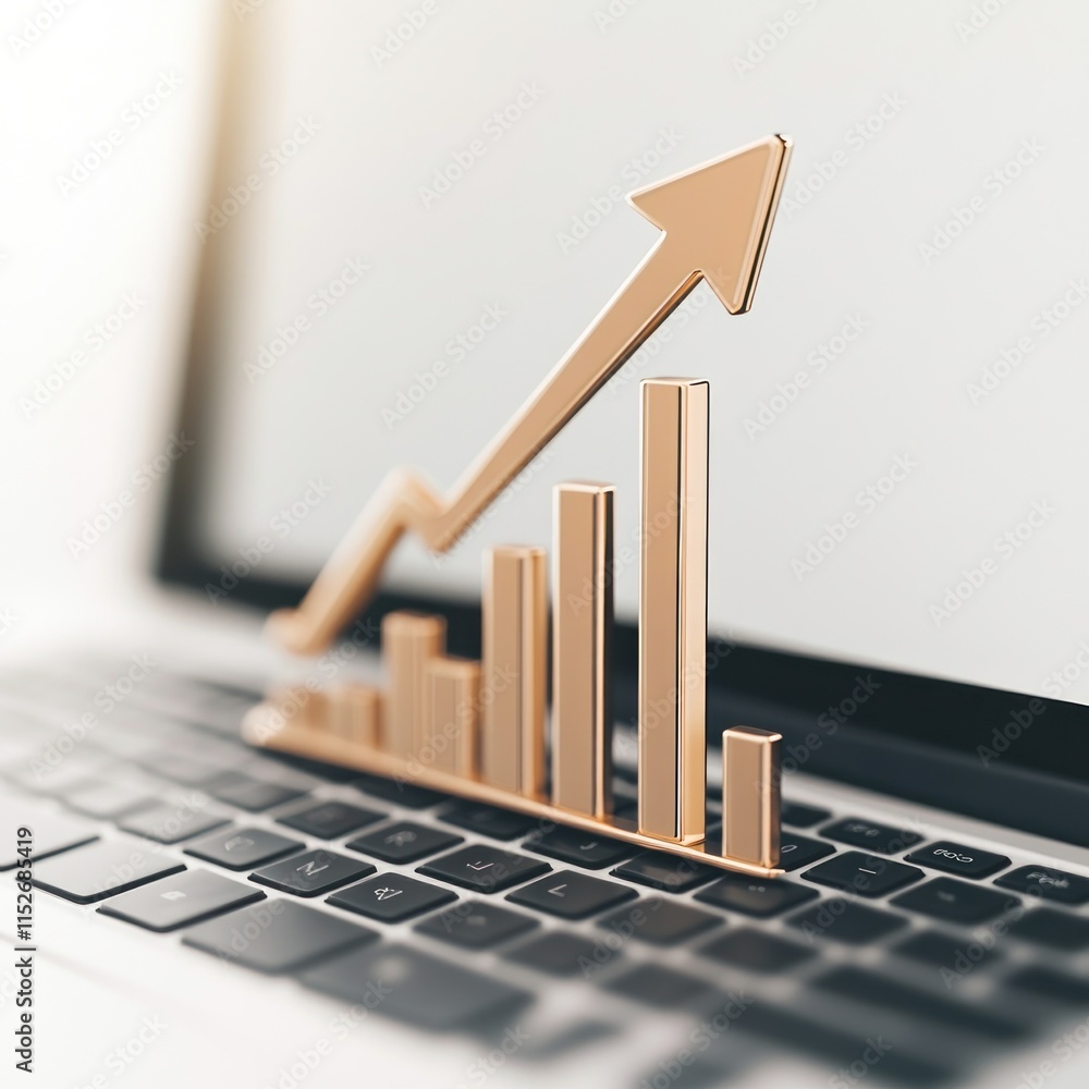 Aufkleber a laptop with a rising graph symbolizing growth and progress in business or finance.