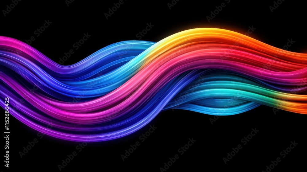 Poster colorful abstract waves flowing in motion against a black background creating a vibrant visual exper