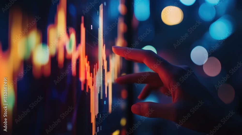 Poster A hand interacts with a colorful data visualization on a digital screen.