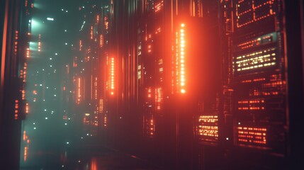 Futuristic Server Room with Soft Lighting and Animations
