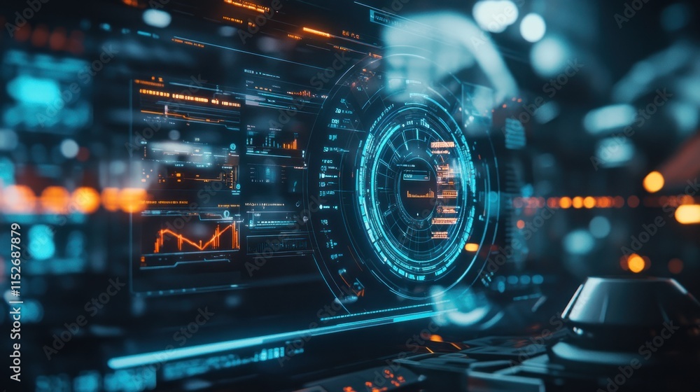 Aufkleber Futuristic digital interface displaying data and analytics in a high-tech environment.