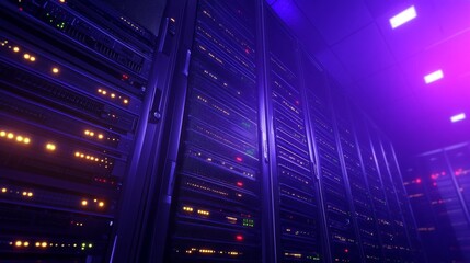 High Contrast Tech Room with Glowing Server Racks