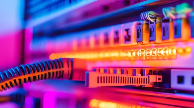 Industrial Data Center with Soft Lighting and Cables