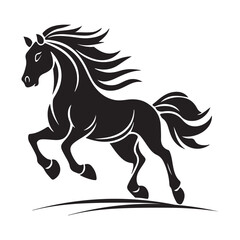 Running Black Horse Silhouette Vector. Running horse vector Illustration on white background .