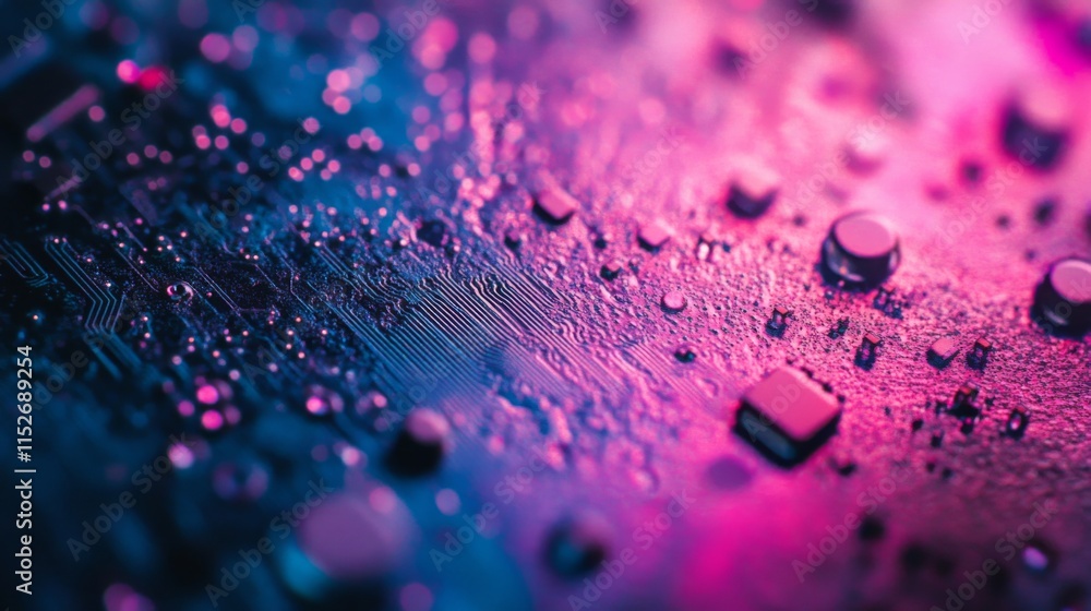Poster macro view of microchips in vibrant colors