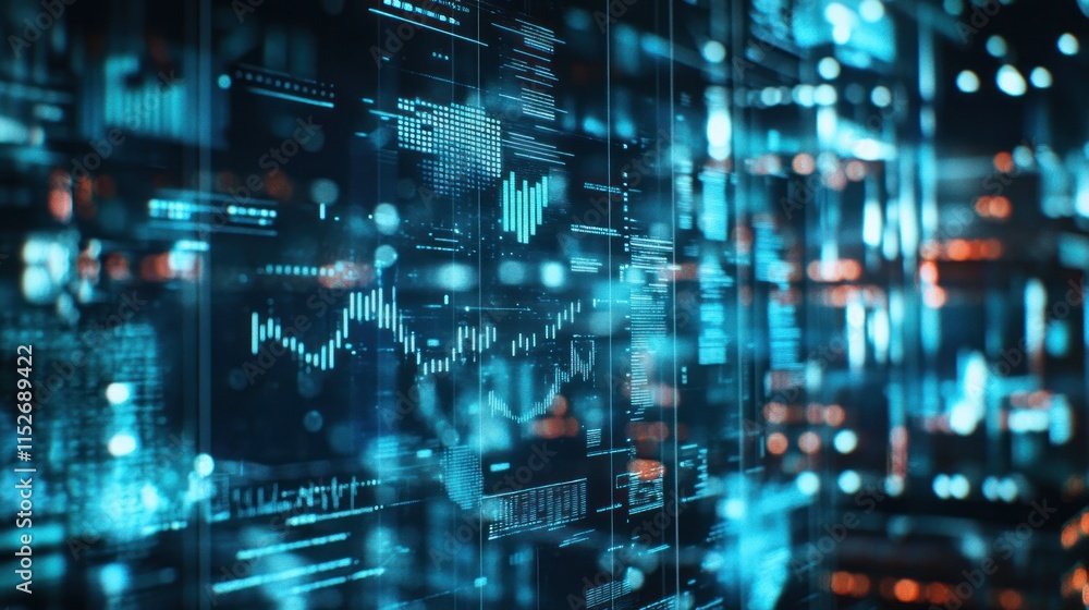 Aufkleber Abstract digital data visualization with graphs and metrics in a futuristic style.
