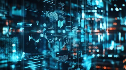 Fototapeta na wymiar Abstract digital data visualization with graphs and metrics in a futuristic style.