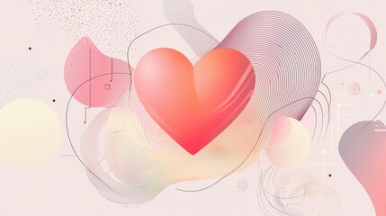 Pastel heart surrounded by abstract geometric lines