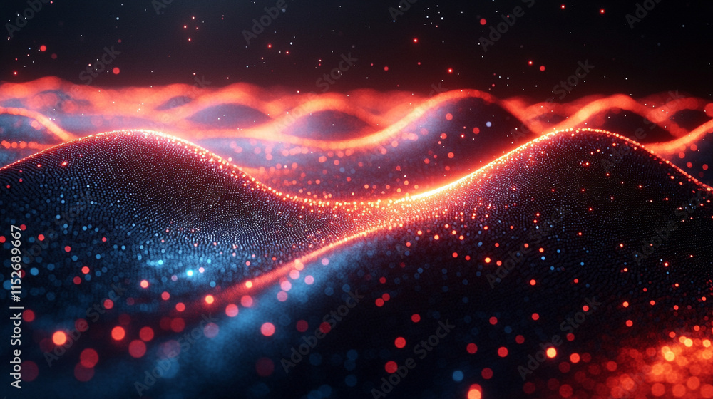 Poster modern digital abstract 3d background with flowing lines and shapes symbolizing technological proces