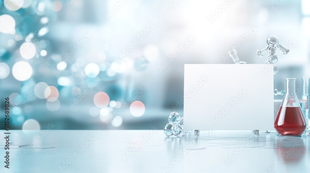 Aufkleber a laboratory scene featuring glassware and a blank canvas for scientific presentation.