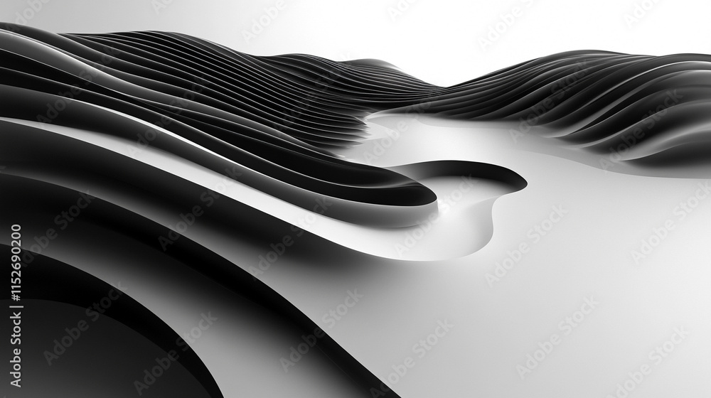 Poster modern digital abstract 3d background with flowing lines and shapes symbolizing technological proces