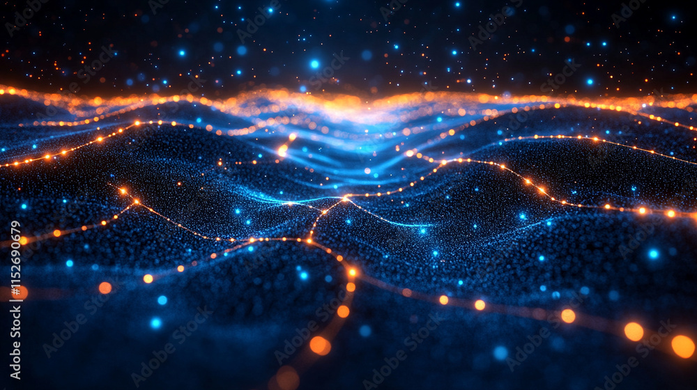 Poster modern digital abstract 3d background with flowing lines and shapes symbolizing technological proces